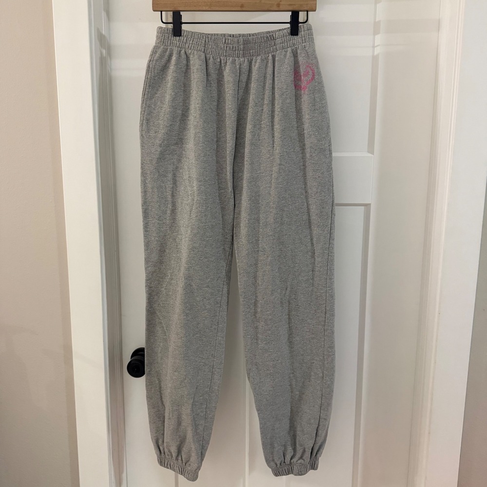 LoveShackFancy Sweatpants Joggers Gray Pink Logo Size Medium